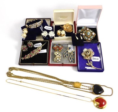 Lot 2077 - A Quantity of Costume Jewellery, including brooches, earrings, necklaces and a bracelet, by...