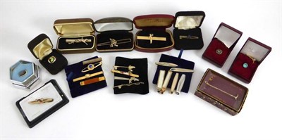 Lot 2079 - A Quantity of Tie Bars, Pins and Dress Studs, some with sporting motifs, some enamelled