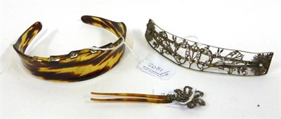 Lot 2081 - 19th Century Floral Decorated Hair Clip set with paste stones, 19cm by 3cm; Tortoiseshell Head Band