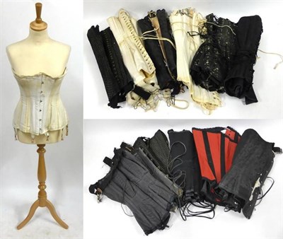 Lot 2093 - Eleven Assorted Circa 1950's and Later Corsets including two black floral brocade cotton...