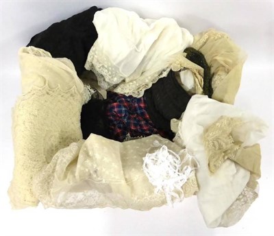 Lot 2094 - Assorted 19th Century Costume and Lace, including a cream linen under skirt with wool embroidery, a
