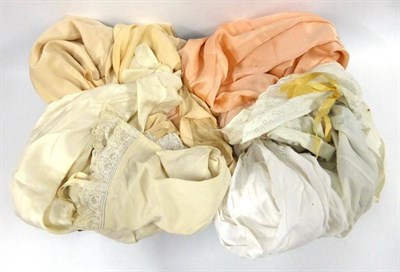 Lot 2096 - Assorted Circa 1920's and Later Silk and Cotton Night Dresses, Negligees, Undergarments and Bed...