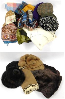 Lot 2100 - Assorted 20th Century Accessories including Mitzi Lorenz fur hat, others, stole; wool and silk...