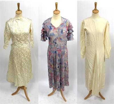 Lot 2102 - Circa 1930's and Later Costume and Accessories including a patterned silk short sleeved dress...