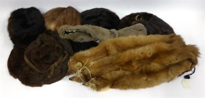 Lot 2104 - Mitzi Lorenz Mink and Suede Hat, two other Mitzi Lorenz mink hats, other hats, stoles etc (one box)