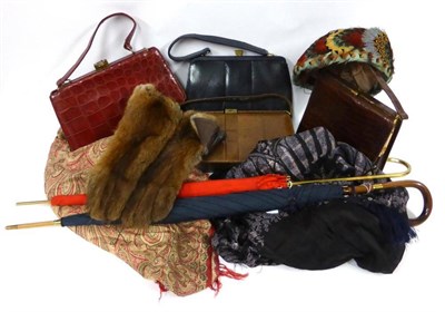 Lot 2105 - 20th Century Costume Accessories including a pheasant feather hat, pair of brown leather and...