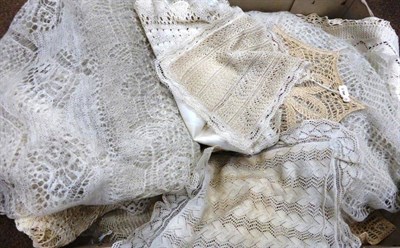 Lot 2110 - 19th Century Shetland Cream Fine Wool Baby Shawl of geometric design 135 cm square; Another...