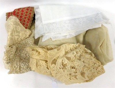 Lot 2111 - Assorted 19th Century Embroidered and Lace Mounted Textiles including an unframed oval silk...