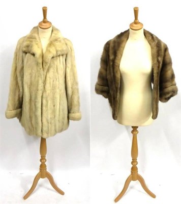 Lot 2145 - White Mink Jacket with side pockets and turned cuffs; Maxwell Croft Light Brown Stole (2)