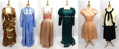 Lot 2146 - Circa 1950's Jean Allen Full Length Brocade Evening Dress with pink sash to the waist;  pewter...