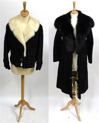 Lot 2150 - Black Astracan Coat with black fox fur collar and black and cream striped lining; Black...