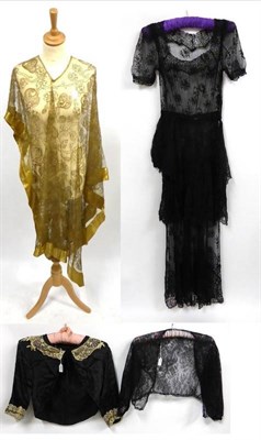 Lot 2155 - Assorted Costume including a 19th Century black silk skirt with net mount and silk ribbon...