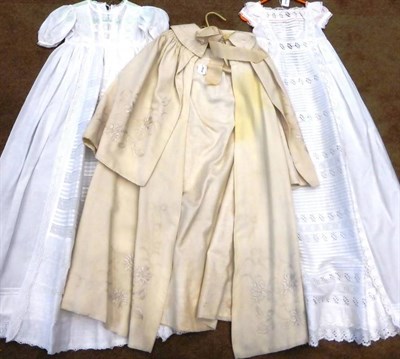 Lot 2170 - Nine 19th Century White Cotton Christening Gowns/Night Gowns incorporating cut work,...