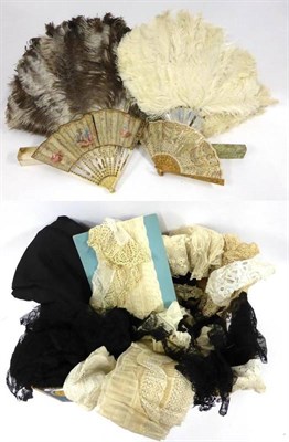 Lot 2189 - Assorted Black Lace Trimmings and Remnants, White Lace and Crochet Collars and Trimmings, pair...