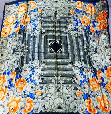 Lot 2190 - Circa 1930's Gold and Orange Floral Shawl, 120cm by 125cm