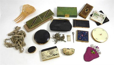 Lot 2195 - Circa 1930's Combination Cigarette and Compact in faux shagreen with faux tortoiseshell inlay,...