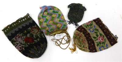 Lot 2197 - 19th Century and Later Decorative Beadwork Purses including a large drawstring purse decorated with