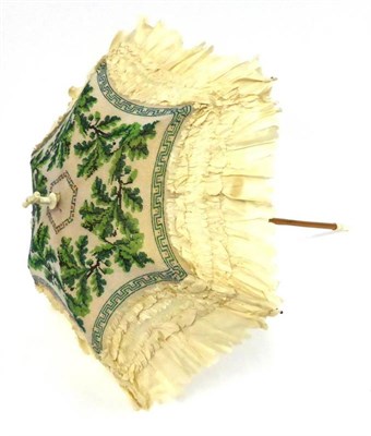 Lot 2200 - 19th Century Bead and Silk Parasol with ivory knop, a beadwork design of acorn leaves to the...