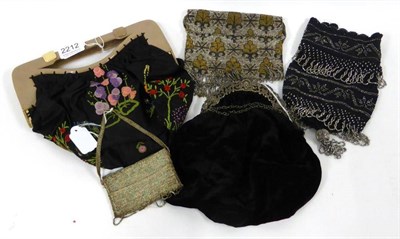 Lot 2212 - Circa 1920's and Later Evening Bags, including a black velvet bag with gathered detailing and...