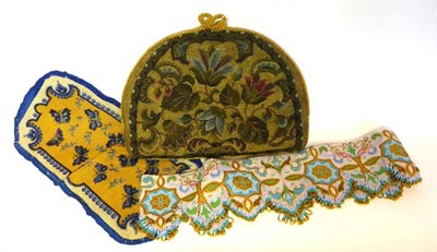 Lot 2215 - Victorian Teapot Cover of beaded floral design; Yellow and Blue Bead Work Panel decorated with...