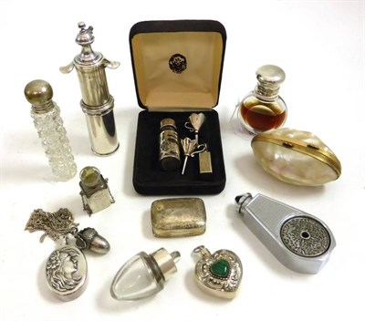 Lot 2217 - Assorted Modern Silver and Plated Scent Bottles and Accessories including two small glass...