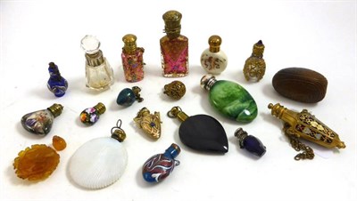 Lot 2228 - Assorted Miniature Glass, Porcelain, Gilt Metal Scent Bottles including a miniature gilt metal...