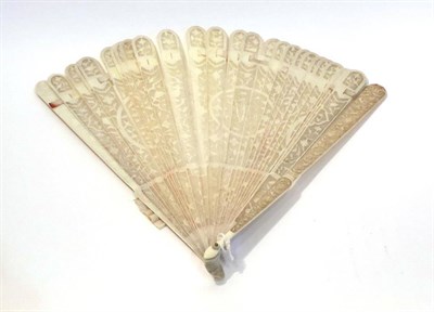 Lot 2240 - 19th Century Chinese Carved Ivory Brisee Fan, with a central cartouche bearing the initials...