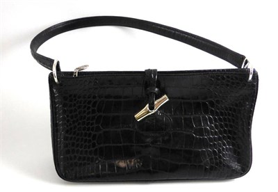 Lot 2250 - Longchamp Paris 'Roseau Croco' Black Crocodile Style Shoulder Bag, with metal toggle fastening,...