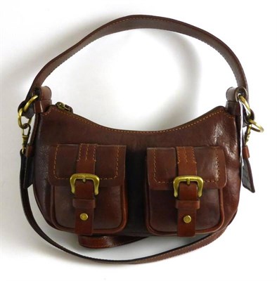 Lot 2254 - The Bridge Brown Leather Shoulder Bag with two front pockets, zip to the top, checked fabric...