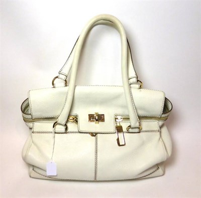 Lot 2262 - MaxMara White Deer Skin Leather Tote Bag with visible zip to the sides, brass fittings, MaxMara...