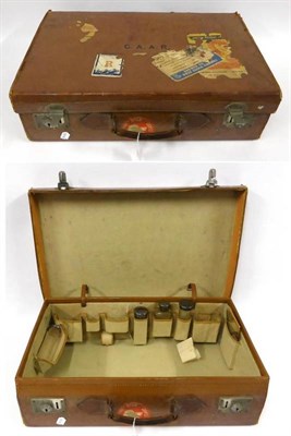 Lot 2268 - Gents Brown Leather Suitcase labelled 'Cleghorn 104 George Street Edinburgh' with canvas fitted...