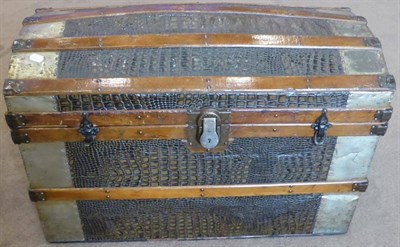 Lot 2269 - Late 19th Century/Early 20th Century Domed Cabin Trunk with faux crocodile impressed tin mount,...