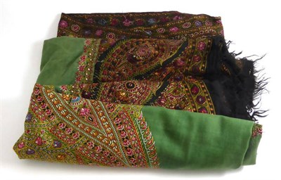 Lot 2271 - 19th Century Kashmiri Shawl with a green centre and silk embroidered with boteh and floral...