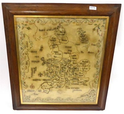 Lot 2278 - Embroidered Map Sampler of England and Wales Worked by Maria Kelk, Aged 9, 1796, worked in...