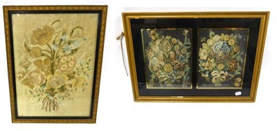 Lot 2281 - Two Early 19th Century Silk Embroidered Floral Pictures depicting ribbon hand tied bouquets of...