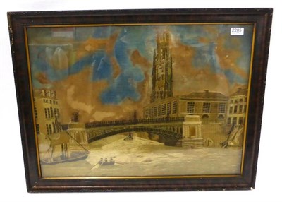 Lot 2285 - 19th Century Silk Work Picture of The Boston Stump, Lincolnshire, worked on a painted cotton...