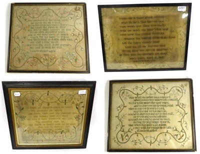 Lot 2291 - Four 19th Century Similar Samplers with central verse and embroidered floral border including...