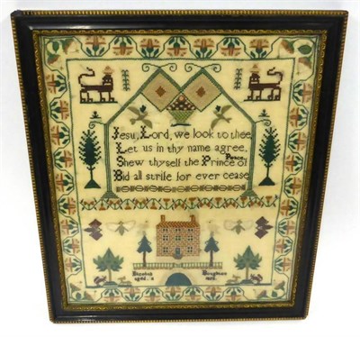 Lot 2292 - Sampler Worked by Elizabeth Boughton, Aged 11, 1822, with central religious verse flanked by...