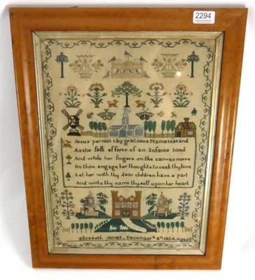 Lot 2294 - Sampler Worked by Elizabeth James, Aged 8, 1824 in coloured silk embroidery and cross stitch,...