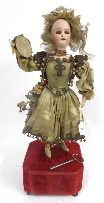 Lot 2 - 19th Century Automaton of a Dancing Girl with Tambourine, possibly French with a bisque socket...