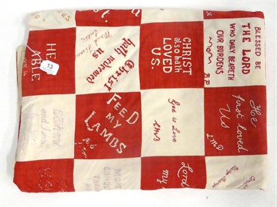 Lot 13 - 19th Century Eastbourne Baptist Church Bible Signature Quilt, comprising red and white square...