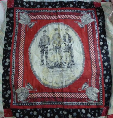 Lot 19 - Late 19th Century Documentary 'Miners' Quilt with central printed panel depicting five miners...