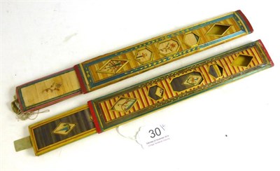 Lot 30 - French Early 19th Century Straw Work Needle Case comprising a striped sleeve with five shaped...