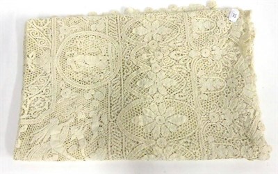 Lot 32 - Early 20th Century Decorative Tape Lace Cloth with central rectangular detailing of floral...