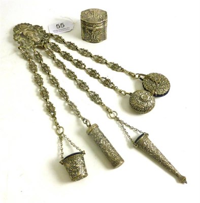 Lot 55 - Late 19th Century Chatelaine with embossed and moulded decoration comprising an 18th century...