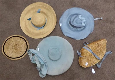 Lot 70 - Five 18th Century and Later Straw Hats including a bergere straw hat with brown velvet trim to...