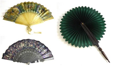 Lot 78 - Late 19th Century Horn Fan with carved and pierced sticks and guards, with a printed paper...