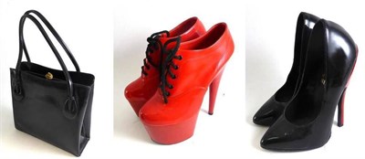 Lot 88 - Circa 1980's and Later Heeled Shoes including a pair of Red Patent Platform Heels with laces, 17cm