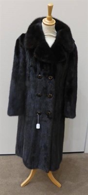 Lot 90 - Dark Mink Double Breasted Fur Coat with floral brocade lining