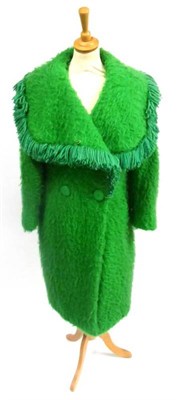 Lot 104 - Fabulous Jean Patou Green Wool Coat with exaggerated shawl collar with wool fringing, double...